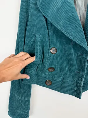Free People Teal Corduroy Cropped Moto Jacket Size XS thumbnail 5