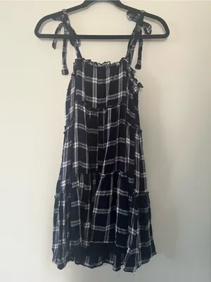 Trixxi Navy Blue White Plaid Tie Strap Mini Dress Small Beachy Coastal Cottagecore thumbnail 6