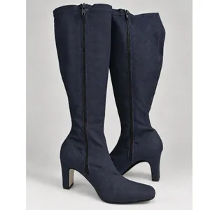 Knee High dark navy denim heeled boots Blue Size 8.5 thumbnail 8