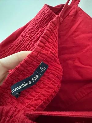 Abercrombie & Fitch Tie Front Red Jumpsuit Smocked Back Wide Leg thumbnail 7