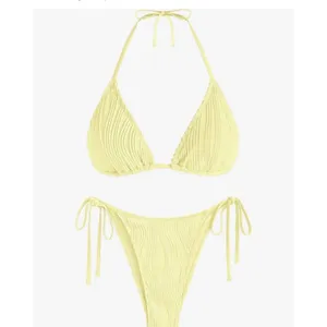 ZAFUL Textured Halter Bikini for Women 2 Piece Triangle Bikini Yellow S thumbnail 3