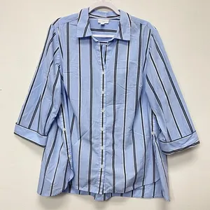 J.Jill Side Button Stepped Hem Tunic Shirt Women XL Blue Striped Coastal Grandma thumbnail 1
