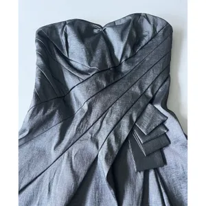 Jessica McClintock Silver Bubble Strapless Pleated Mini Dress Size 2 thumbnail 5