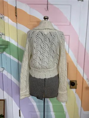 Rare Vintage Y2K Mohair & Wool LOFT Pointelle Crop Bolero Cardigan Sz L 💛🎀 thumbnail 5