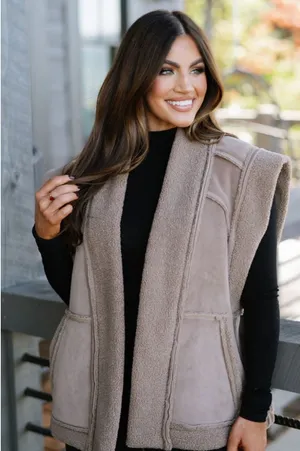 These Three Boutique Oversized vest taupe thumbnail 1
