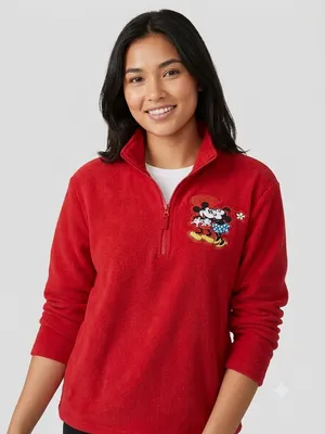 Disney Red Fleece Half-Zip Pullover with Mickey Graphic thumbnail 1