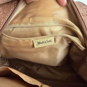 MultiSac brown tan floral Embossed Shoulder Bag buckle slouchy pockets purse thumbnail 8