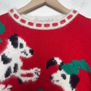 VTG 80s Karen Scott Women Angora Sweater S Red Dalmatian Dog Holiday Christmas thumbnail 2