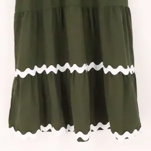 BTFBM Ric Rac Tiered Midi‎ Dress Womens Size L Olive Green Boho Cottage Pockets thumbnail 9
