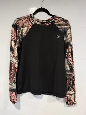Hurley‎ Black Rash Guard with Pink Tropical Sleeves thumbnail 1