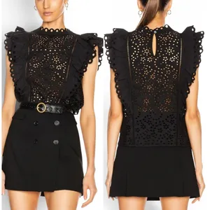 Veronica Beard Calisata Black Coquette Eyelet Ruffle Cotton Blouse Top Sz 0 NWOT thumbnail 4