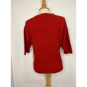 Minimalist Red Cashmere Blend Boxy Short Sleeve Sweater L thumbnail 4