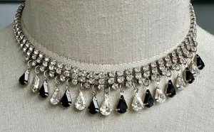 Black and clear teardrop rhinestone necklace Silver thumbnail 1