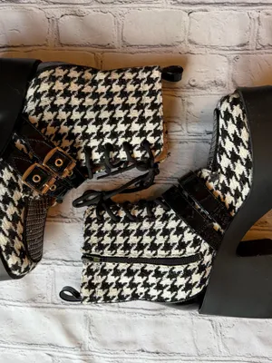 Betsey Johnson Y2K Chunky Platform Boot Houndstooth Black White Buckle Bratz 6.5 thumbnail 4