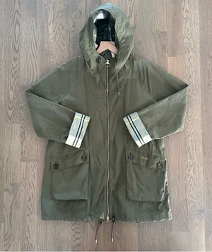 Barbour Keldy Water Resistant Showerproof Tartan Gold Jacket Dusky Green US 8 thumbnail 1