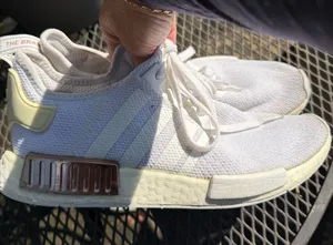 adidas Women’s Rare White Knit Sneakers with Metallic Bronze Accent thumbnail 1