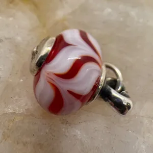 James Avery Retired Red White Art Glass Finial Heart Charm Sterling Silver Rare thumbnail 4
