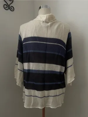 Lucky Brand Open-Front Striped Cardigan in Cream and Navy thumbnail 3