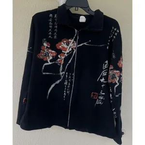 VTG Jess & Jane Art of Asia Zip Jacket Black Floral Embellished Rhinestone USA thumbnail 1