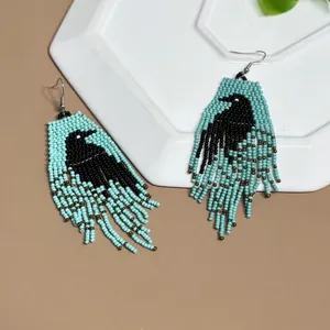 Crow Spirit Handmade Beaded Fringe Earrings ✨ Boho Raven Festival Dangles NWT thumbnail 4