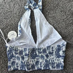 Staud Blue & White Crossover Halter Top thumbnail 3