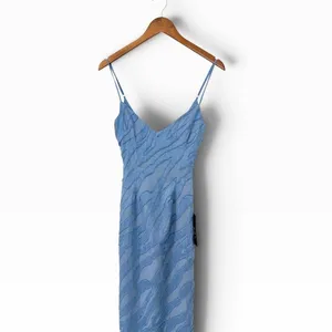 Lulus Derisa Slate Blue Textured Burnout Slip Midi Dress size XS NWT thumbnail 6