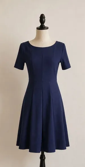 Ann Taylor Navy Ponte Knit Fit & Flare Dress SZ 4 | Short Sleeve Career Midi thumbnail 1