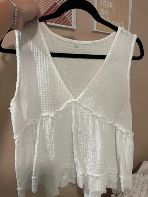 White Waffle Babydoll Blouse thumbnail 2
