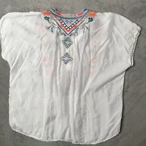 Johnny Was White Embroidered BOHO Oversized Tunic Top Size XS Peasant Festival thumbnail 5