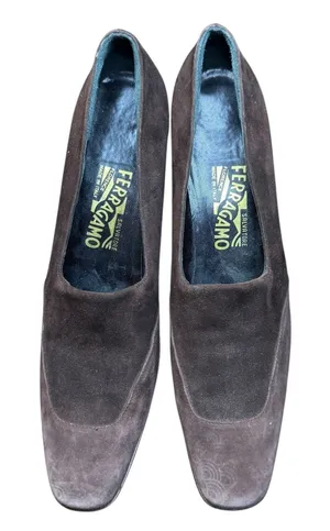 Salvatore Ferragamo Shoes Womens Size‎ 7.5 4A Brown Suede Square Toe Pumps Italy thumbnail 1