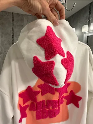 Aelfric Eden White Hoodie with Light and Dark Pink Star Flock Logo - Small (NWT thumbnail 3