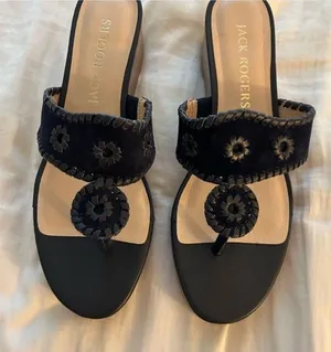 Navy felt jack Rogers short heels never worn thumbnail 1