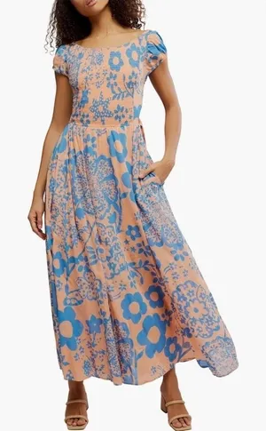 Free People Ultraviolet Maxi‎ Dress, Size Small, Pale Pink/Blue NWT thumbnail 1