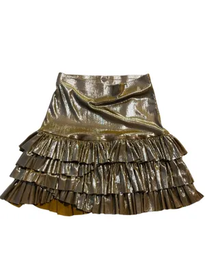 FP One Free People Metallic Gold Tiered Ruffle Mini Skirt thumbnail 6