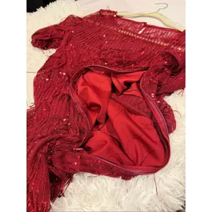 Lulu’s Sheer Fascination Sheer Mesh Sequin Fringe Maxi Dress in Burgundy Red Lar thumbnail 9