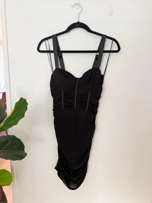 LEAU Miami Corset Mesh Bodice Mini Dress Black Sz S thumbnail 2