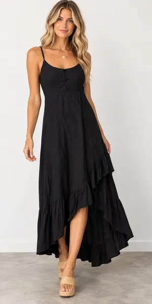 Volcom Black High-Low Maxi Dress Size Small Tiered Boho Adjustable Straps thumbnail 1