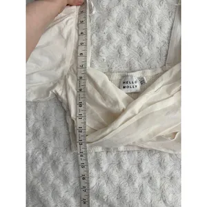 Hello Molly White Linen Cotton Puff Sleeves Criss Cross Smocked Crop Top S thumbnail 6