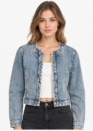 MICHAEL Michael Kors Denim Jacket Women’s L Light Wash Grommet Collar NWT $135 thumbnail 2