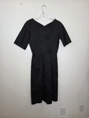 The Dressmaker Custom Dress Satin Brocade Floral Black Midi Fit N Flare Small thumbnail 6
