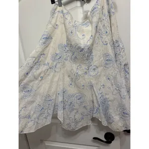 Vingtage B. Moss White Blue Paisley Embroidered Cotton Midi SkirtSize 14 Flared thumbnail 5