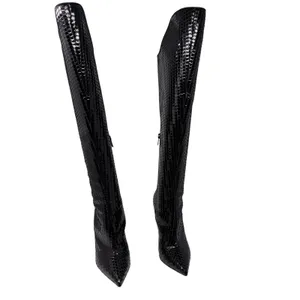 Christian Louboutin Alta Botta 100 Black Patent Bird Knee High Boots 38.5 thumbnail 2