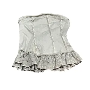 Kimchi Blue Strapless Corset Tube Top Womens M Light Wash Blue Eyelet thumbnail 2