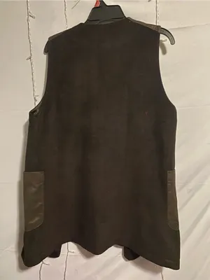 Men's Black Vest Coat with Leather Trim thumbnail 4
