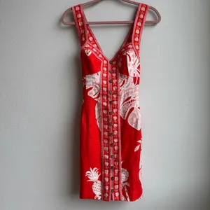 Farm Rio Monsteras 100% Linen Vibrant Tropical Vacation Mini Dress Size Small thumbnail 2