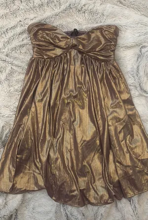 Gold Strapless Mini Metallic Dress Size 4 thumbnail 1