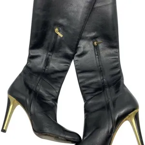 JIMMY CHOO Black Leather Knee high boots 7.5 thumbnail 1
