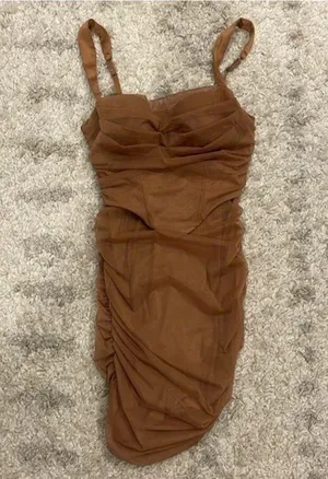 Oh Polly Cindy Corset Mini Dress Brown thumbnail 4