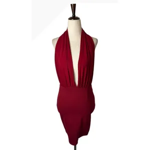 Angel Biba Mini Dress Women 8 Red Plunge Halter Backless Bodycon Party Cocktail thumbnail 2
