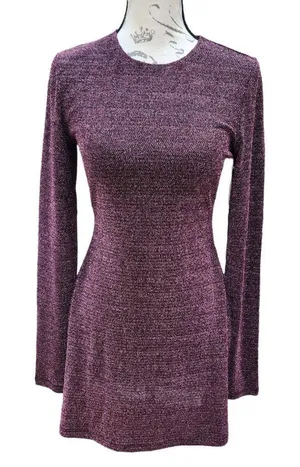 Reformation NWT Riley Mini Skater Fit & Flare‎ Dress in Blush Sparkle Metallic M thumbnail 1